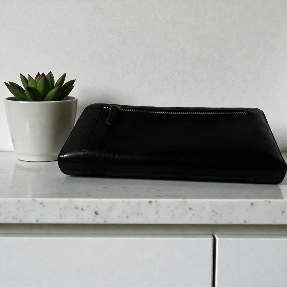 Fossil Black Leather Zip Around Continental Wallet Organizer - Picture 6 of 8